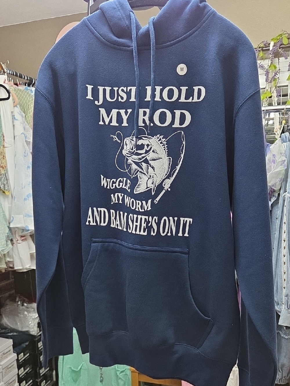 Navy Graphic Fishing Hoodie - White Print